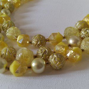 Eye catching, Vintage Triple Strand,Yellow & Gold Beaded Western Germany Stamped